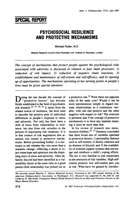 Psychosocial resilience and protective mechanisms