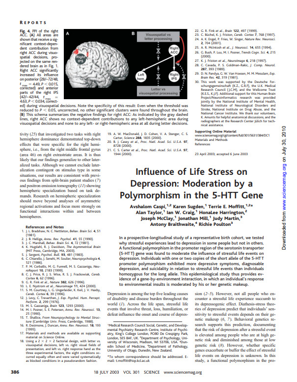 Influence of Life Stress on Depression: Moderation by a Polymorphism in the 5-HTT Gene